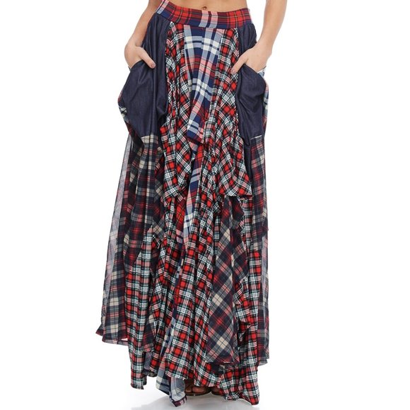TOV HOLY The Damsel's Red Plaid Flowing Maxi Skirt - Picture 8 of 11